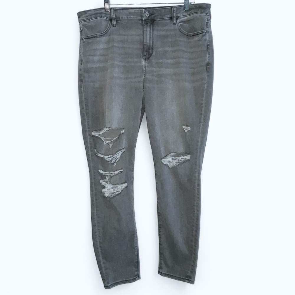 American Eagle Jeans HIGH RISE JEGGING -Size 14 Long - distressed GRAY stretch